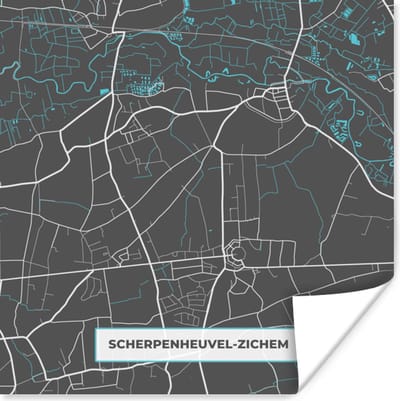 Poster België – Scherpenheuvel Zichem – Stadskaart – Kaart – Blauw – Plattegrond - 100x100 cm XXL