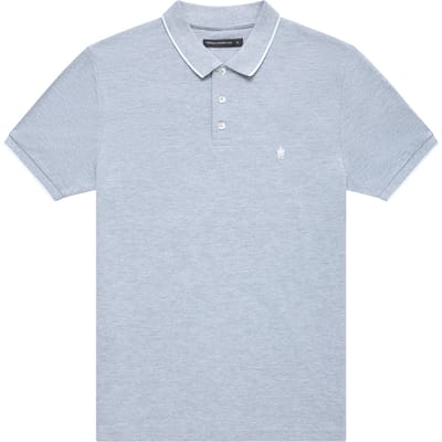 French Connection Tipped Pique Polo Lgt Grey Mel/white Size: XS | Polo Shirts Outlet | Heren | Grijs