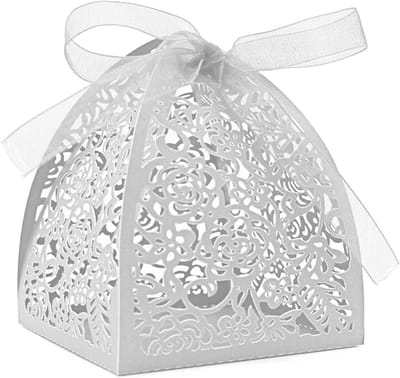 50 Stuks Laser Cut Favor Dozen voor Bruiloft en Verjaardag - DIY Cadeau Dozen met Linten en Snoepjes (Wit)