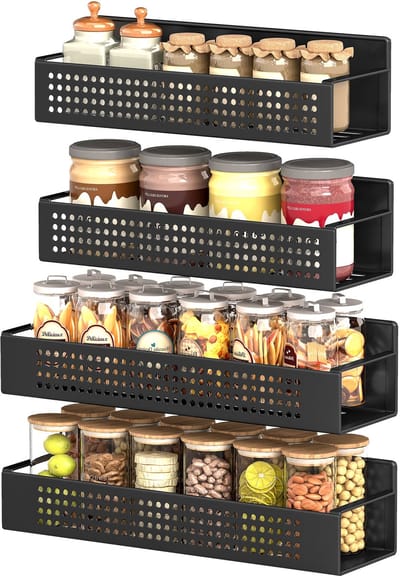SONGMICS - Kruidenrek - Magnetisch Kruidenrek Set van 4 - Zonder Boren - Voor Keuken Koelkast Magnetron Wasmachine