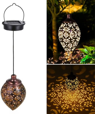 YONO Oosterse Lantaarn Hangend - Solar Tuinverlichting op Zonne Energie - LED Buiten Verlichting met Sensor - Tuinlantaarn Waterdicht - Metaal