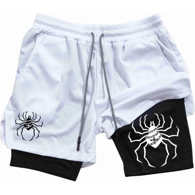 3D Digitale Spinnenprint Heren 2-in-1 Dubbellaags Sportshorts Fitness Hardlopen L white