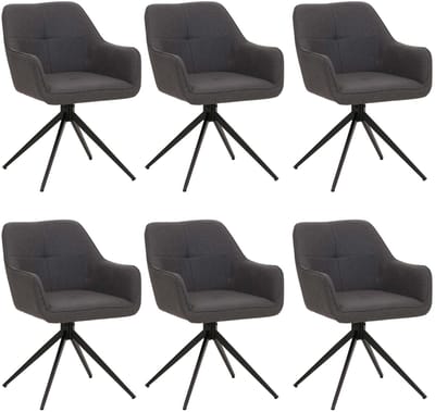 Set van 6 eetkamerstoel MCW-O47, keukenstoel armleuning, draaibaar met automatische terugvering, stof/textiel (270g/m²) ~ grijs