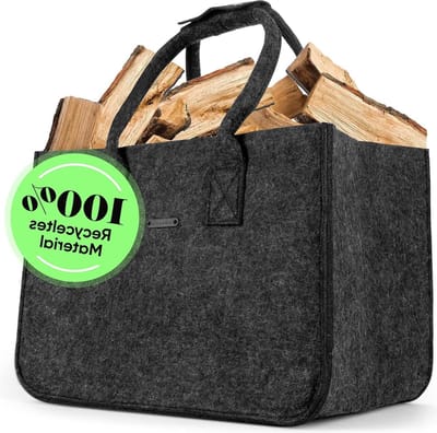 Haardhoutopslag - Houtopberging Vilt tas voor haardhout groot 35 l volume 43 x 30 x 27 cm gratis hengselsluiting en binnenzak perfect als mand voor haardhout opbergmand en grote boodschappentas in donkergrijs