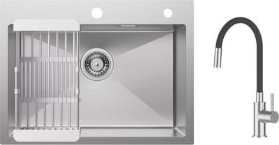 CECIPA max Spoelbak Keuken 60x45cm Zliver - Spoelbak Met Keukenkraan - Spoelbakken Keuken - Multifunctionele Spoelbak - roestvrij staal Spoelbak - Spoelbakken met afdruip