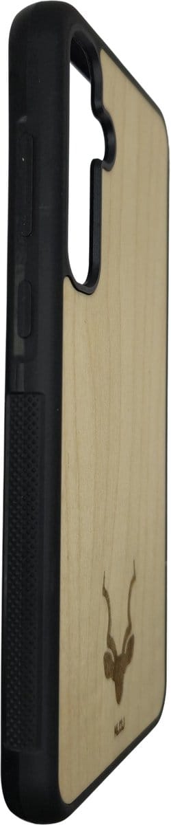 Kudu Samsung Galaxy A55 5g hoesje case - Houten backcover - Handgemaakt en afgewerkt met duurzaam TPU - Esdoorn - Zwart