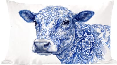 Sierkussens - Kussentjes Woonkamer - 60x40 cm - Illustratie - Koe - Blauw