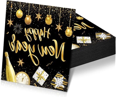 20 Stuks Zwarte Gouden Servetten voor Kerst en Oud & Nieuw - Feestelijke Tafeldecoratie voor Jouw Party
