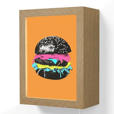 Wandlamp 15x20 cm - Oplaadbaar - Hamburger - Oranje - Neon - popart - Wandlampen binnen woonkamer - Slaapkamer lamp met kabel - Decoratieve nachtlamp - Vloerlamp snoer