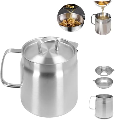 Dailygoods- Oliecontainer met Filterdeksel - Roestvrij Stalen Oliefilter - Grote Capaciteit - Kookolie Opslag - Ergonomische Handgreep - Gemakkelijk Gieten - Oliepot
