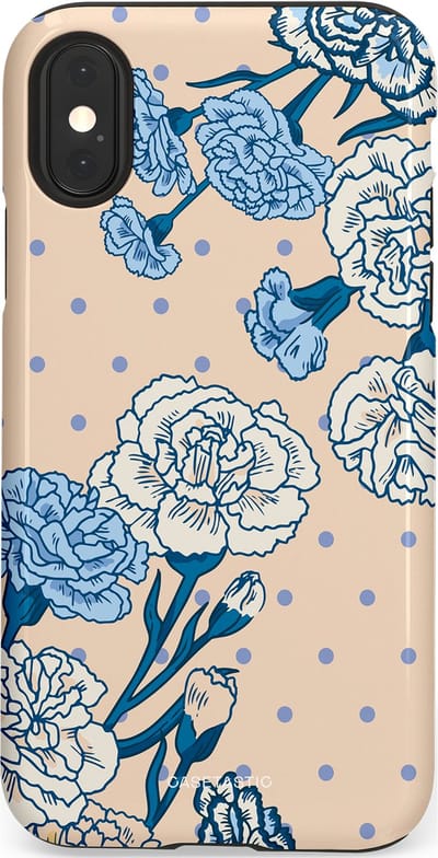 Casetastic hoesje geschikt voor Apple iPhone X / Apple iPhone XS - Dubbellaagse bescherming - Anjer elegantie - Fashion Case - Zand Zilver Lichtblauw