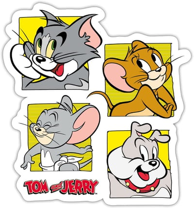 Tom En Jerry Vier Vrienden Sticker maat S (10 x 10 cm)