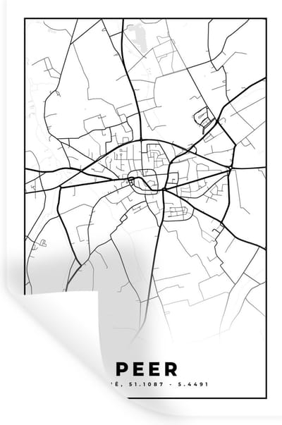 Muurstickers - Sticker Folie - België – Peer – Stadskaart – Kaart – Zwart Wit – Plattegrond - 20x30 cm - Plakfolie - Muurstickers Kinderkamer - Zelfklevend Behang - Zelfklevend behangpapier - Stickerfolie