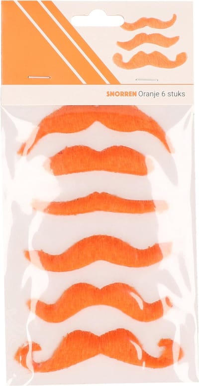 Plaksnorren oranje - 6x st - verkleed snorren - Koningsdag - EK/WK - nepsnorren - verkleed accessoires