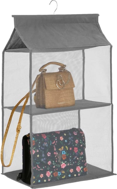 Springos Kast Organizer | Kleding Organizer | Hangende Opberger | 2 planken | Inclusief haak | Grijs