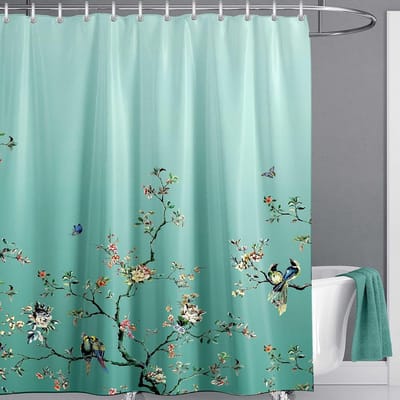Famanu - Groene bloemen douchegordijn 180x200 cm, 3D-print, wasbaar, anti-schimmel, met 12 haken