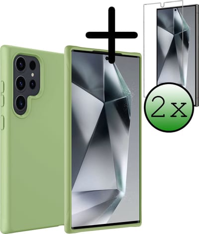 Hoesje Met 2x Screenprotector - Geschikt voor Samsung Galaxy S24 Ultra - Sterk & Shockproof - Back Cover - Siliconen Case - Telefoon Hoes - Groen