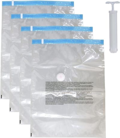 Vacuumzakken voor kleding/textiel - Vacuum opbergzakken - 4x - transparant - 40 x 60 cm - met pomp
