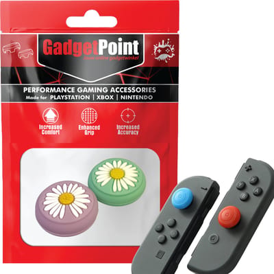 Gadgetpoint - Thumb Grips voor Nintendo Switch Joy-Con Controllers - Gaming Thumbgrips - Performance Anti-Slip Thumbsticks - Bescherming Accessoires - Bloemetjes - Paars/Groen