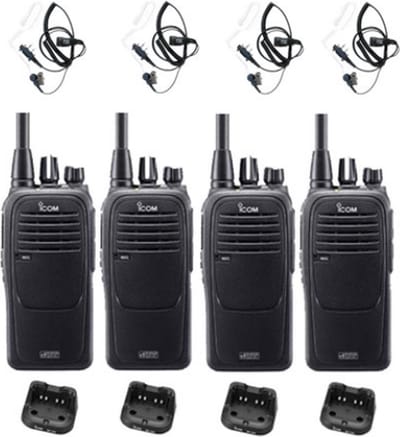 Set van 4 Icom IC-F29DR3 Digitaal portofoons met beveiliging headsets