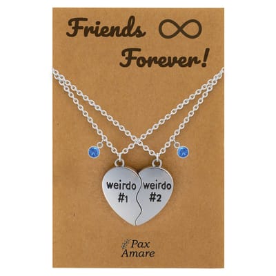 BFF Ketting voor 2 ' Friends Forever' - Weirdo's Hartje - Vriendschapsketting op Cadeau Kaartje - 45cm + 5cm verstelbaar - Zilverkleurig - Best Friends Hanger - Pax Amare