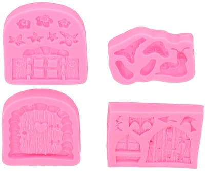 Dailygoods- Siliconen Mal 4-Pack - Cake/Cupcake Mallen - Fairy Garden Patroon - Chocolade/Vondant Maken - Unieke Ontwerpen - DIY Bakken - Bakvorm