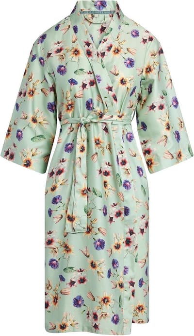 Dames Kimono - Badjas Satijn - Comfortabele Ochtend - Biologisch Katoen - Knie lengte - Bloemenprint
