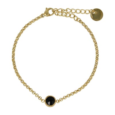 My Bendel - Vintage Goudkleurige Bedelarmband met Zwarte Glassteen - met Luxe Cadeauverpakking | Sieraden Voor Dames