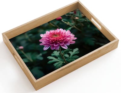 Dienblad hout 40x30 cm - Schootdienblad - Blad - Chrysant - Roze - Schaduw - Borrelplank rechthoek - Plateau dienbladen