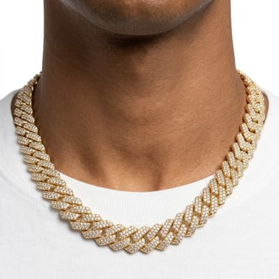 Goudkleurige ketting heren schakel ketting brede schakels met pavé look details statement ketting ketting zonder hanger 40 cm halsketting opvallend design