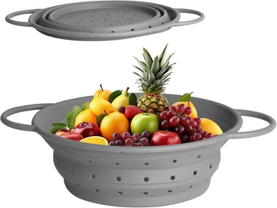 Famanu – Opvouwbare keukenzeef van siliconen, ruimtebesparende vergiet voor pasta, groenten en fruit, inklapbare afdruipmand met handgrepen, diameter 25,5 cm