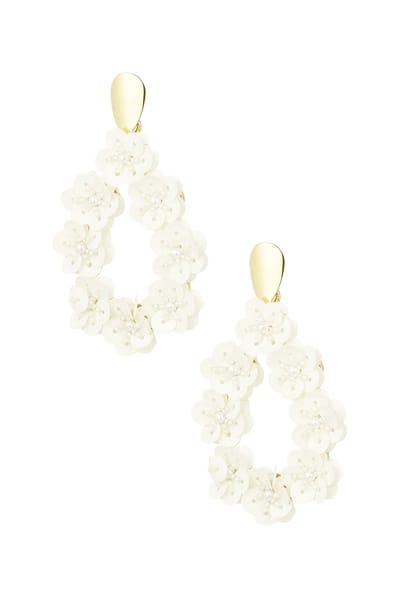 Ronde bloemen statement oorbellen - wit Goud kleur Color
