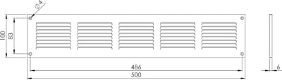 Zwart Stalen Ventilatierooster 500x100mm met Geïntegreerd Muggengaas