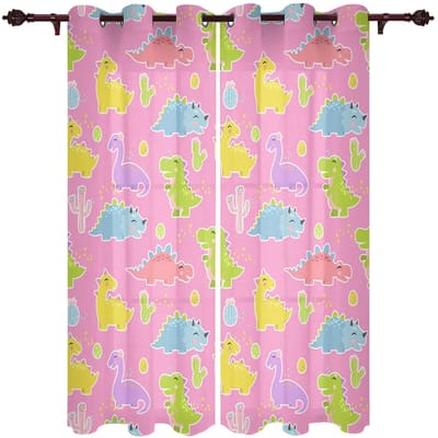 Cartoon Dieren Schattige Dinosaurus Raamgordijn Kinderkamer Gordijnen Huisgordijnen voor Woonkamer 135W x 60H(cm)