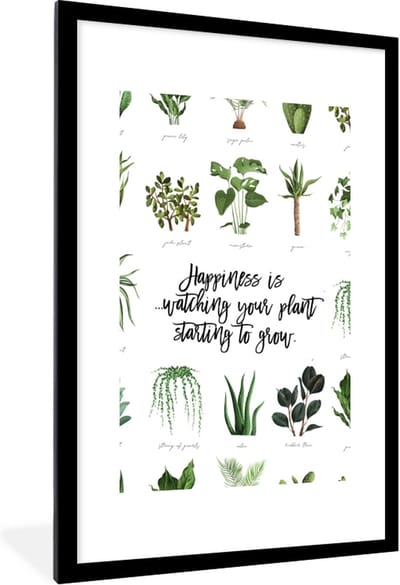 Fotolijst incl. Poster - Spreuken - Happiness is... watching your plant starting to grow - Quotes - 60x90 cm - Posterlijst