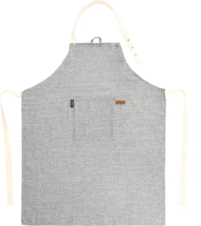 Tiseco Home Studio - Keukenschort HERCULES - 90% polyester - 10% linnen - Verstelbaar aan de nek, ruime voorzak, ophanglus - 68x85 cm - Grijs