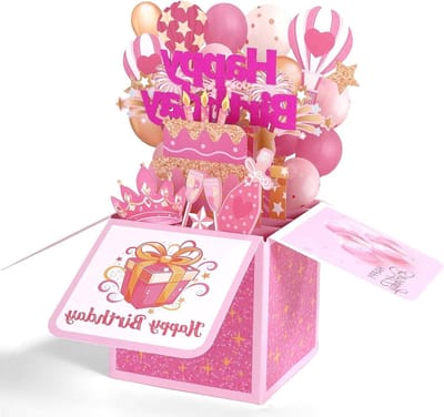 Happy Birthday Kaartenset - Kleurrijk 3D Ontwerp - Verjaardagsgroetkaarten - Envelop en Minikaart - Ballon Thema - Voor Moeder Oma Tante - Souvenir