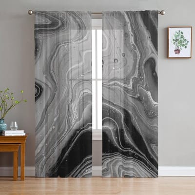 Fluid Art Zwart Wit Transparante Gordijnen voor Woonkamer Decoratie Raamgordijnen voor Keuken Tule Voile Organza Gordijnen W135 x H115cm x1 gray