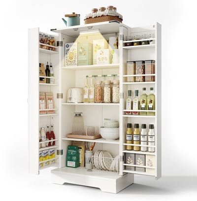 Witte landelijke keukenkast - Opbergkast met verstelbare planken - Smalle kast voor kleine ruimtes - Eetkamer en woonkamer - 60x35x128,5 cm Wit