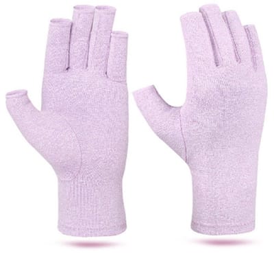 longziming -Artritis Compressie Handschoenen Dames – Ondersteuning bij Reuma, Artrose & Carpaal Tunnel – Vingerloze Drukhandschoenen – Paars – M (17–20 cm)