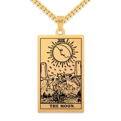 Tarot Ketting XVIII: De Maan / The Moon - Goudkleurig Stainless Steel - Grote Arcana uit Rider-Waite Geïnspireerd - 60cm - Pax Amare