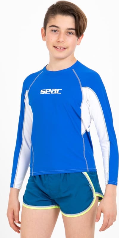 Seac RAA Long Evo Kid rashguard met lange mouwen voor kinderen - UV zwem en snorkeltop - Wit/blauw - S