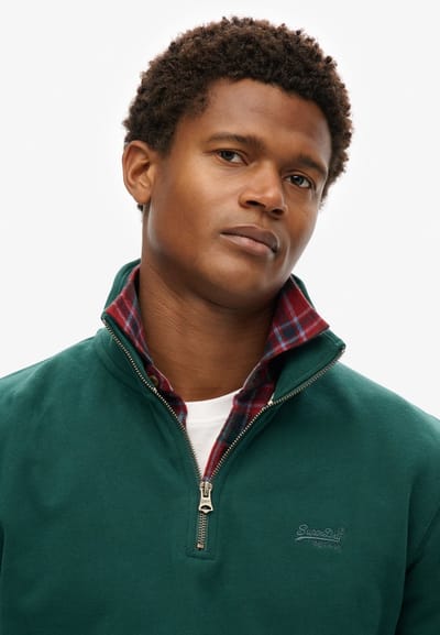Superdry - Essential sweatshirt met logo en halve rits - Heren - Truien