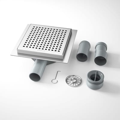Dailygoods - Doucheafvoer - Doucheputje - 360° Geurstop - 15x15cm - Haarfilter - Inclusief adapters DN50 DN40 - Geschikt voor badkamers - Zilver