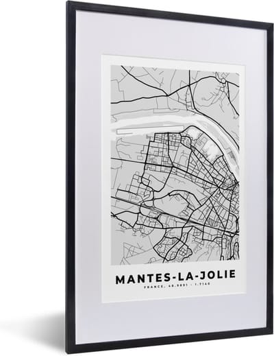 Fotolijst incl. Poster - Mantes-la-Jolie – Plattegrond – Frankrijk – Kaart – Stadskaart - 40x60 cm - Posterlijst