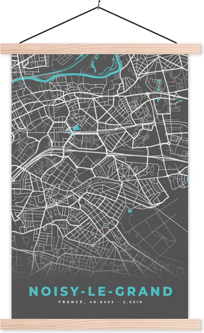 Posterhanger incl. Poster 40x60 cm - Schoolplaat - Kaart – Stadskaart – Noisy-le-Grand - Plattegrond – Frankrijk - Textielposter - Blanke latten - Stadskaart