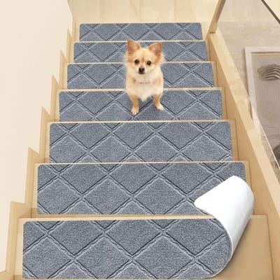 Dailygoods - Traptredematten, 15 stuks, zelfklevend, antislip, herbruikbare trapmatten ter bescherming van huisdieren en oudere kinderen (lichtgrijs, 55 cm x 19 cm)
