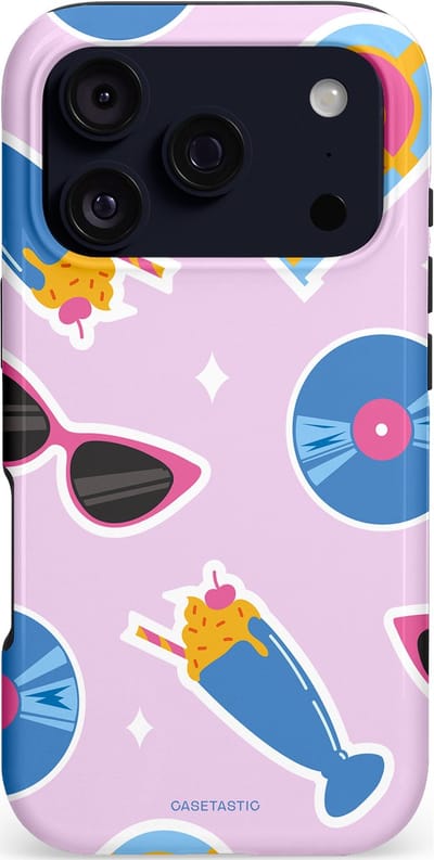Casetastic hoesje geschikt voor Apple iPhone 17 Pro - MagSafe - Dubbellaagse bescherming - Jukebox vibes - Fashion Case - Lichtroze Lavendel Wit Lichtblauw