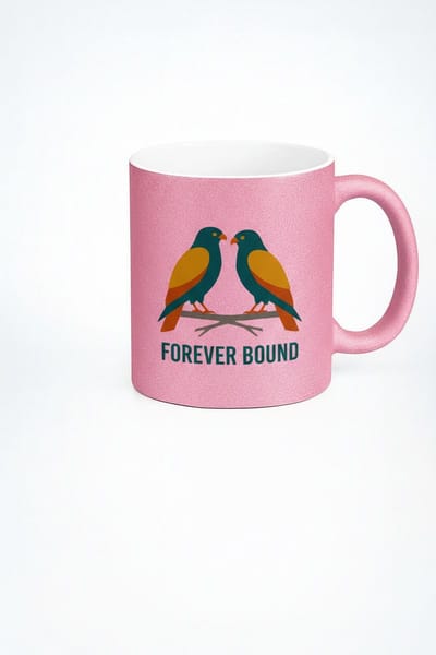 Roze Glitter Mok 'Forever Bound' met Liefdesvogels - Romantisch & Uniek Cadeau