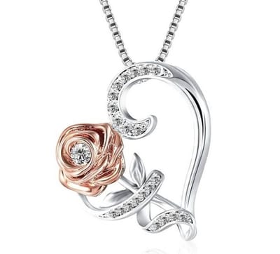 Bijoux by Ive - Ketting met hanger - Collier - Hart met Roos en synthetische steentjes